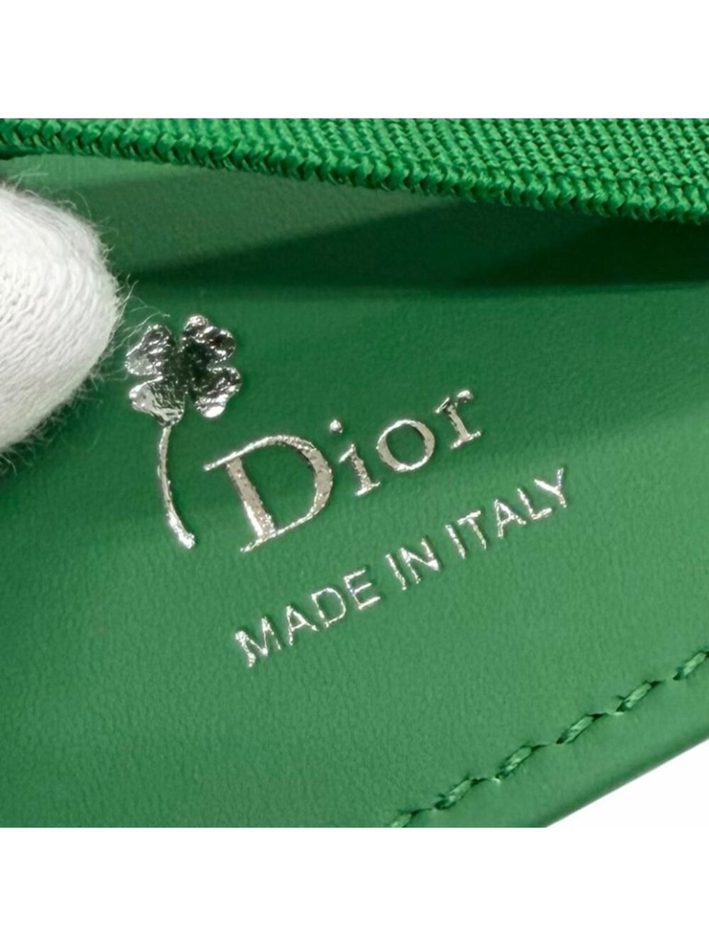 Dior Magic Wallet Calfskin Leather Clover Embossed Bifold Card Case Green - Picture 8 of 11
